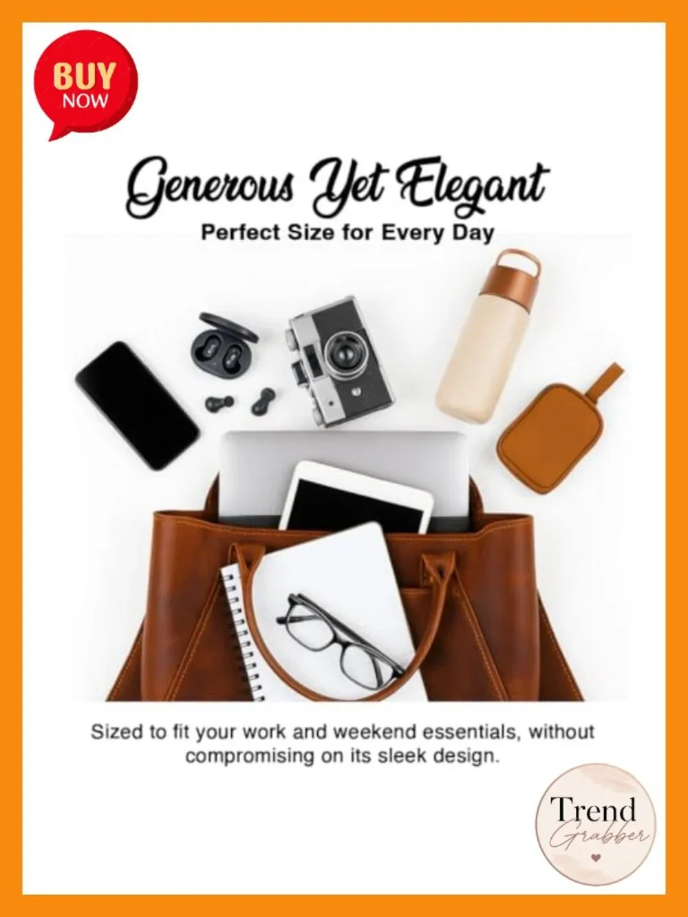 Large Genuine Full Grain Leather Tote Bag for Work & Travel